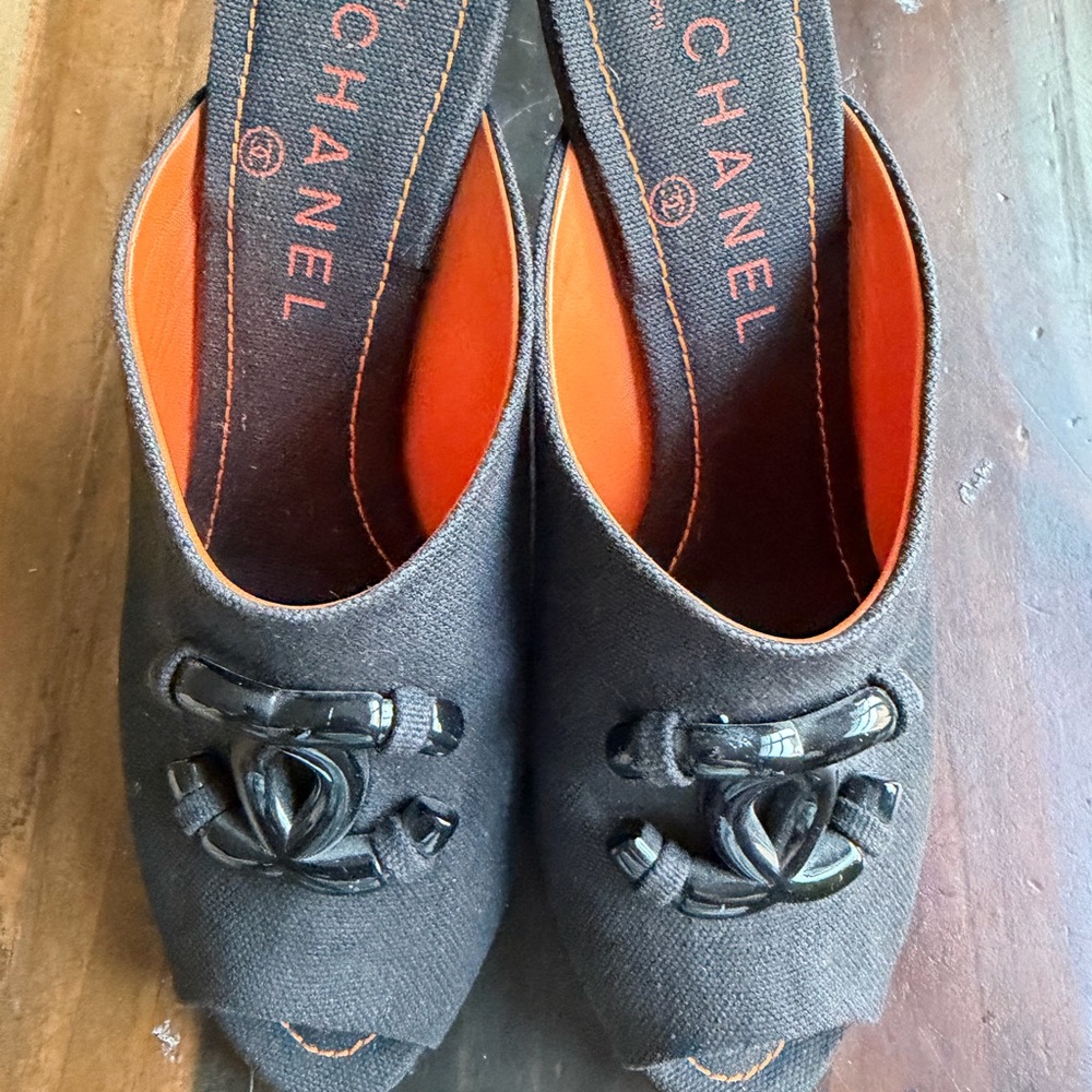 Chanel Black and Orange Mules